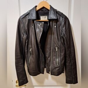 Zara Dark Leather Biker Jacket